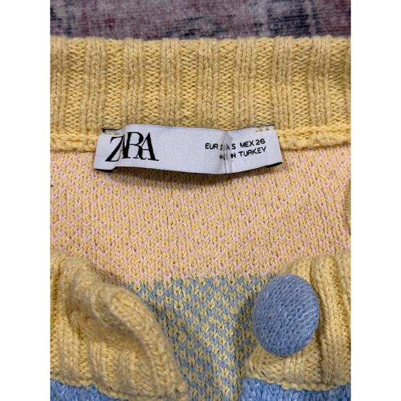 (S) Zara Pastel Colors Floral Jacquard Cozy Knit Button Front Cardigan Sweater - Picture 13 of 15